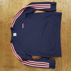 Adidas Girls Youth Large Womens XS Navy Coral Crewneck Pullover Sweatshirt